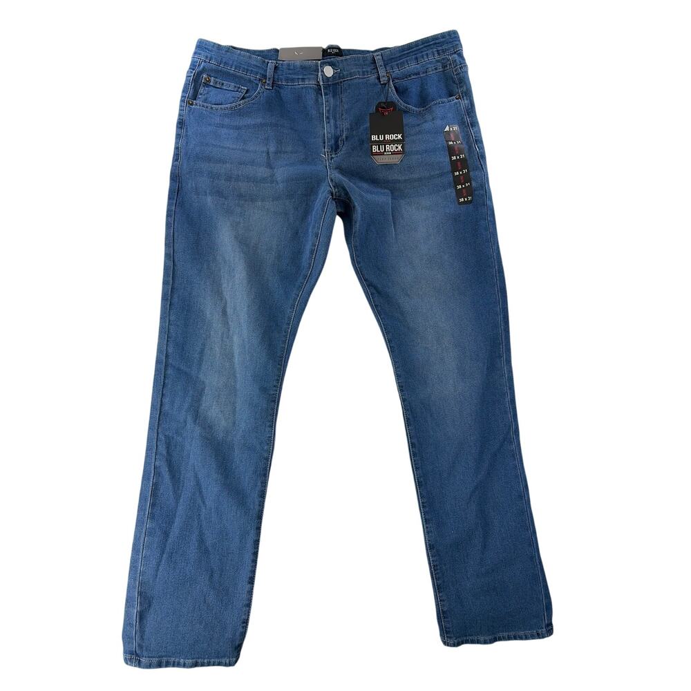 Blu Rock Denim Flex Jeans 38x31 Slim‎ Fit Stretch Blue NWT